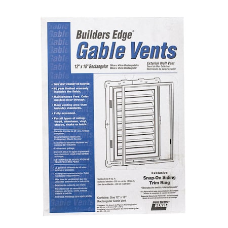 Builders Edge 12 in. W X 18 in. L White Plastic Gable Vent 120061218117